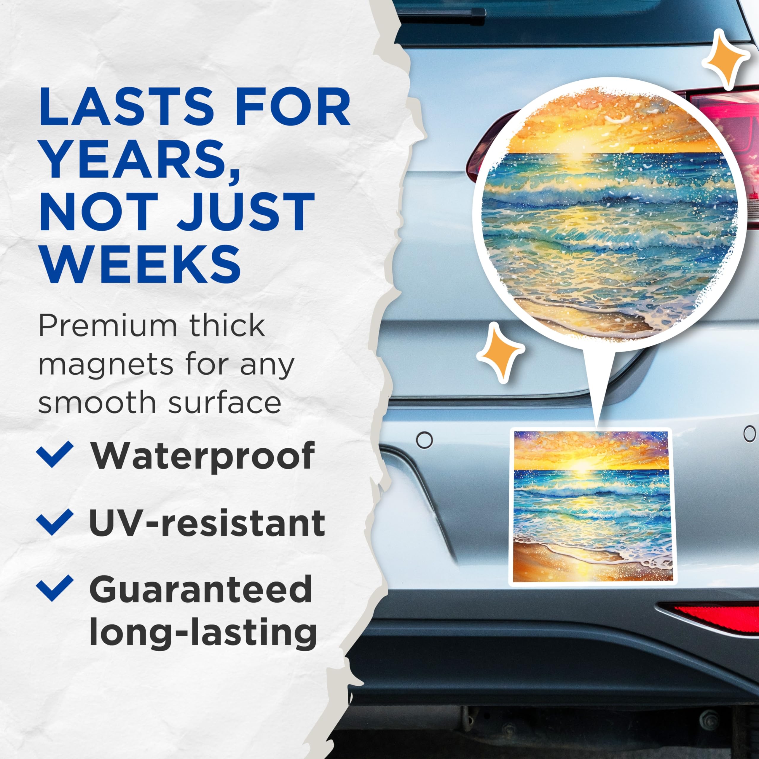 (2 Pack) Watercolor Beach Sunset Magnets - Ocean Wave Fridge Decor - Coastal Aesthetic Home Accents - 5 Inches On Longest Side - Thick Durable Magnet - Made in USA - MAG28456