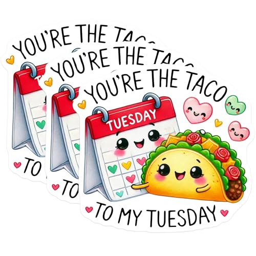 (3 Pack) Taco Tuesday Decals - Cute Foodie Sticker - Funny Calendar Stickers - 3 Inches On Longest Side - Easy Peel & Apply - Made in USA - 3MCS2358