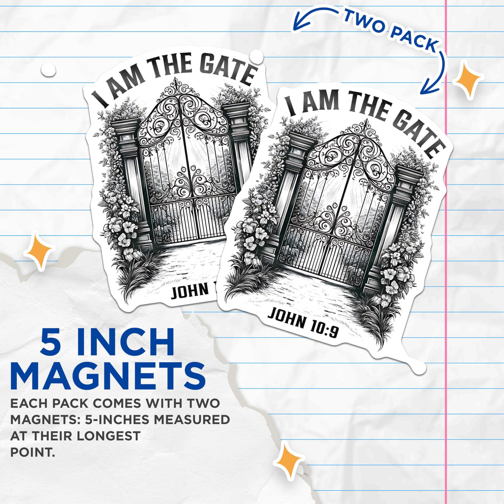 (2 Pack) Christian Scripture Magnets - John 10:9 Bible Verse - I Am The Gate Religious Art Decor - 5 Inches On Longest Side - Thick Durable Magnet - Made in USA - MAG28806