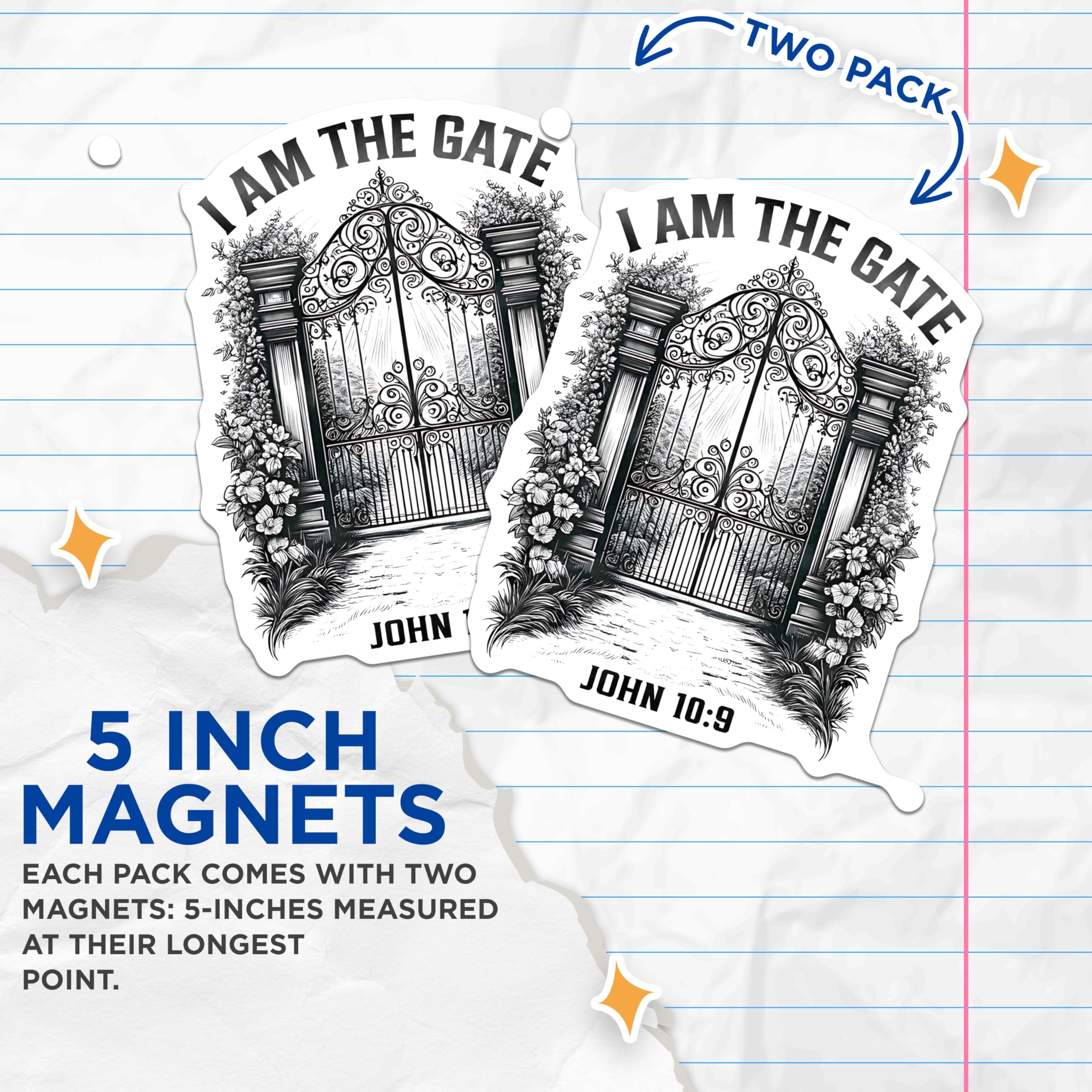 (2 Pack) Christian Scripture Magnets - John 10:9 Bible Verse - I Am The Gate Religious Art Decor - 5 Inches On Longest Side - Thick Durable Magnet - Made in USA - MAG28806