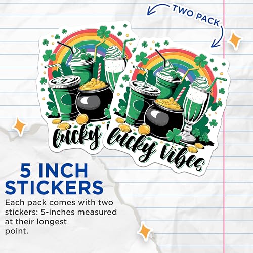 (2 Pack) Lucky Vibes Stickers - Rainbow Clover - 5" On Longest Side - Sticks to Smooth Flat Surfaces - Made in USA - BMCS8396 - BMCS8396