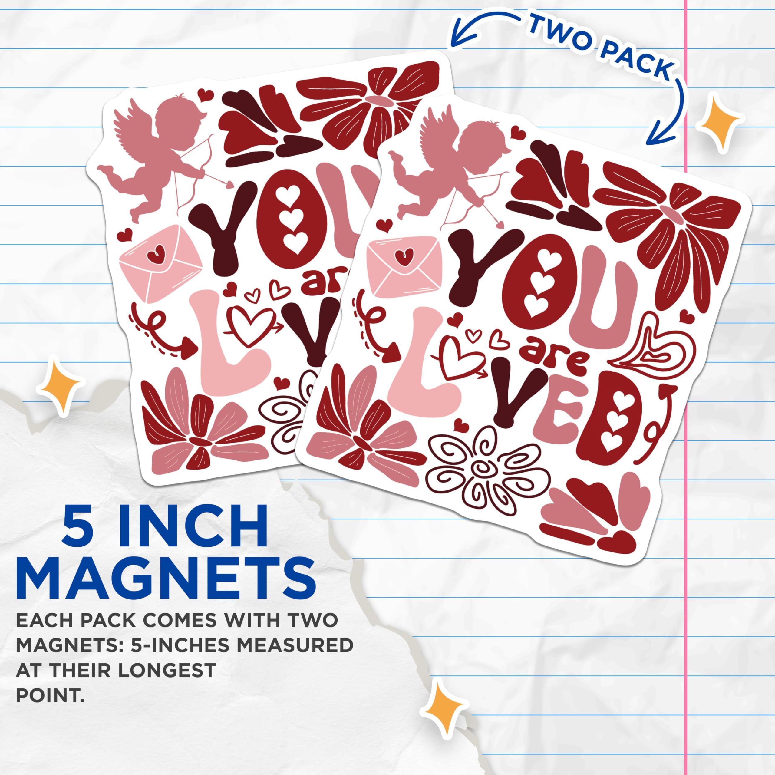 (2 Pack) You are Loved Magnets - Cupid Heart Magnets - Romantic Love Fridge Magnets Decor - 5" On Longest Side - for Cars, Refrigerators, Toolboxes, Lockers - Made in USA MAG3618