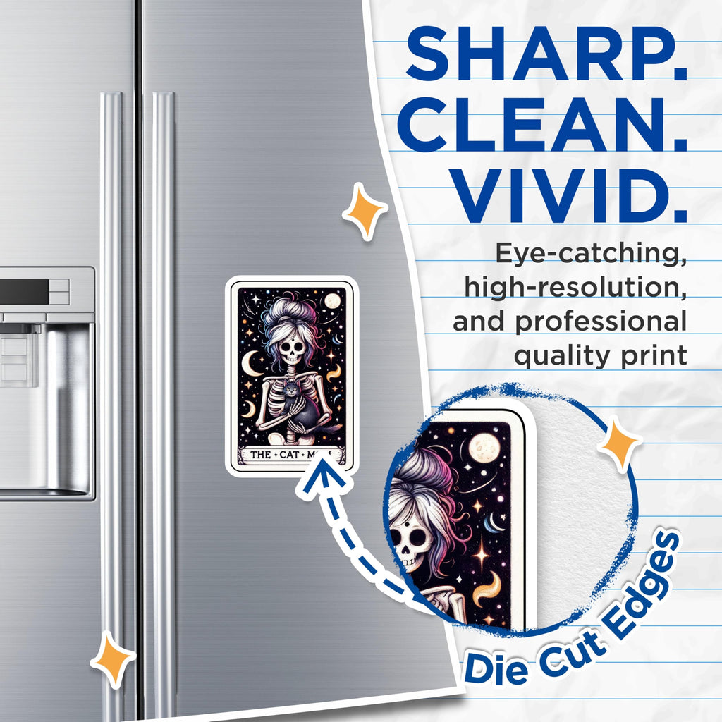 (2 Pack) Gothic Cat Mom Skeleton Magnets - Celestial Black Cat Art Design - Witchy Messy Bun Refrigerator Decor - 5 Inches On Longest Side - Thick Durable Magnet - Made in USA - MAG21062