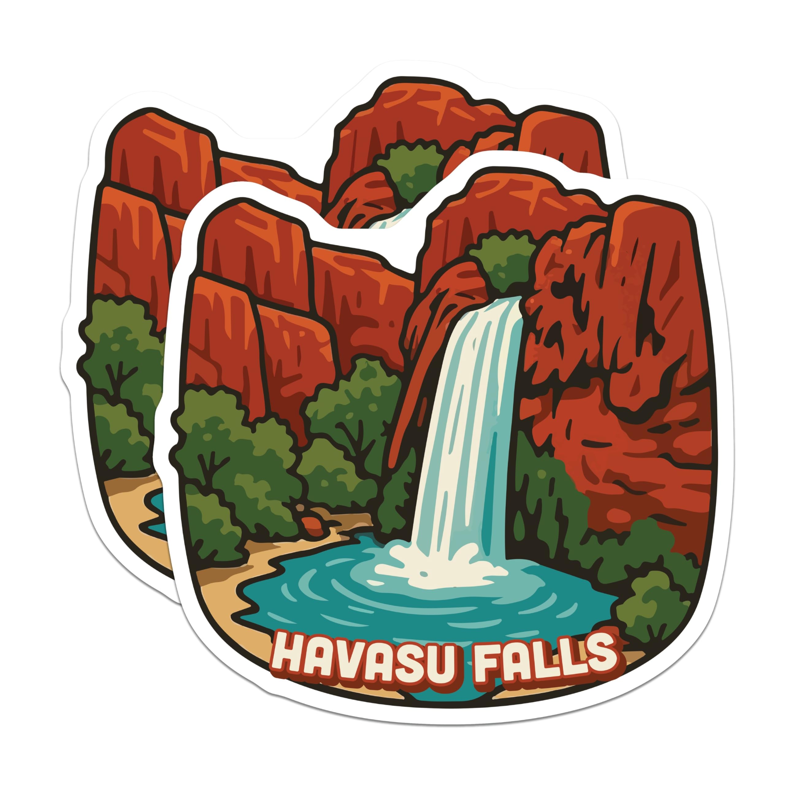 (2 Pack) Havasu Falls Magnets - Arizona Canyon Decor - Grand Canyon Souvenir - Waterfall Refrigerator Magnet - 5 Inches On Longest Side - Thick Durable Magnet - Made in USA - MAG19516