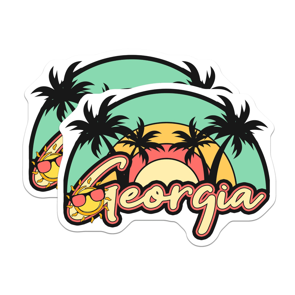 (2 Pack) Georgia State Magnets - Palm Tree Sunset Decor - Travel Souvenir Fridge Magnets - 5" On Longest Side - Premium Magnet - for Cars, Refrigerators, Toolboxes, Lockers - Made in USA - MAG18886