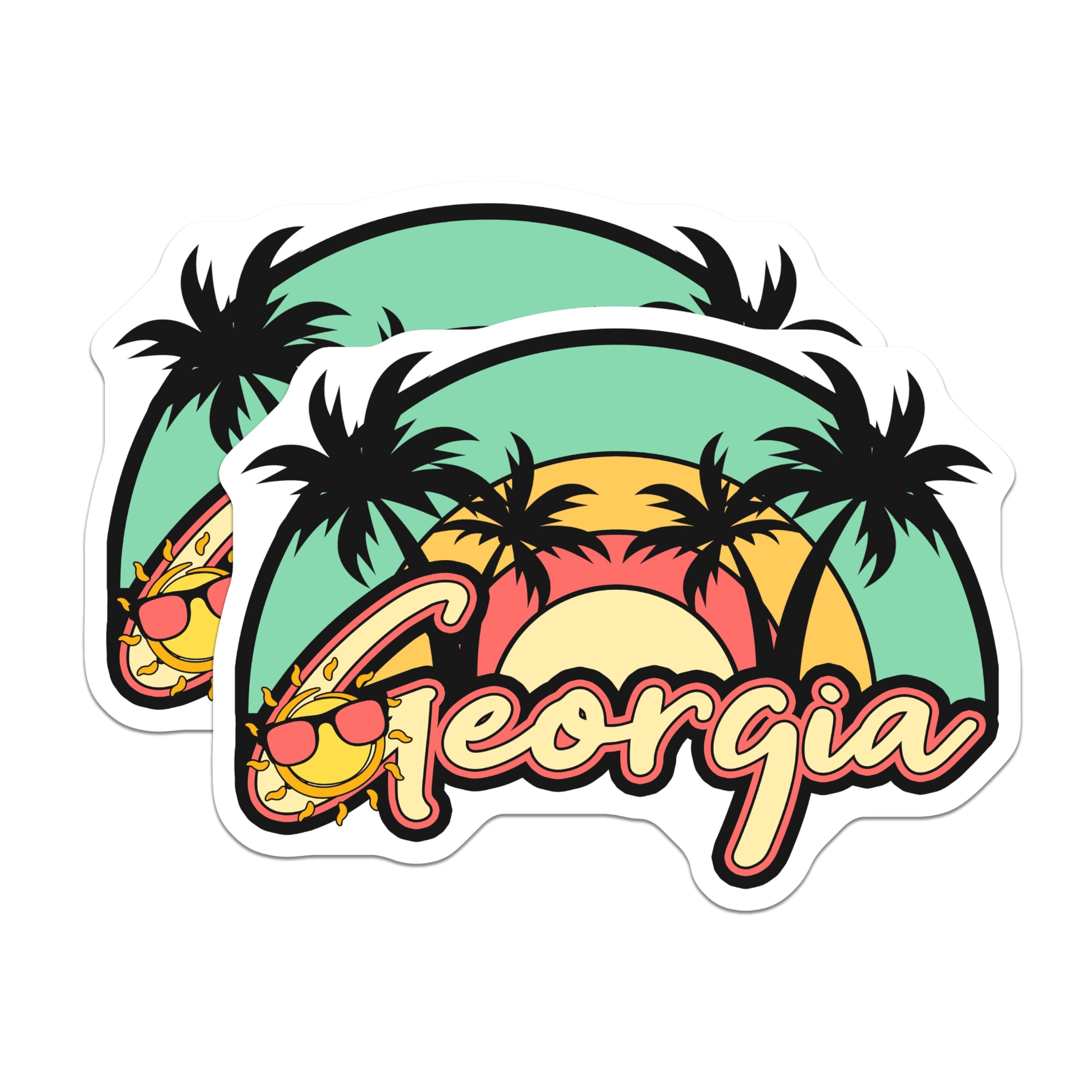 (2 Pack) Georgia State Magnets - Palm Tree Sunset Decor - Travel Souvenir Fridge Magnets - 5" On Longest Side - Premium Magnet - for Cars, Refrigerators, Toolboxes, Lockers - Made in USA - MAG18886