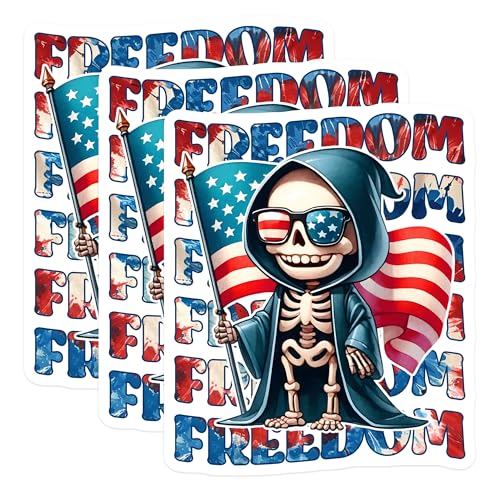 (3 Pack) Patriotic Grim Reaper Decals - American Flag - Skull Decor - 3 Inches On Longest Side - Easy Peel & Apply - Made in USA - 3MCS6676