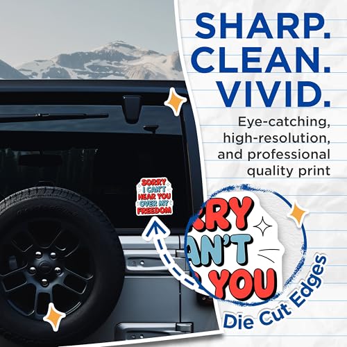 (2 Pack) Sorry I Can't Hear You Over My Freedom Stickers - Funny Quote Stickers - Patriotic Stickers - 5" On Longest Side - Sticks to Smooth Flat Surfaces - Made in USA - BMCS3885