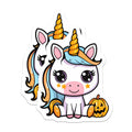 (2 Pack) Cute Unicorn Halloween Magnets - Jack o Lantern Decoration - Kawaii Fantasy Creature - Fall Refrigerator Display - 5 Inches On Longest Side - Thick Durable Magnet - Made in USA - MAG36072