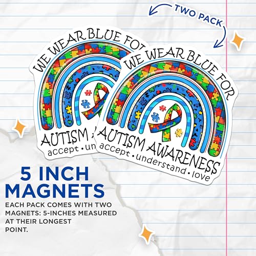 (2 Pack) Autism Awareness Magnets Magnets - Support Puzzle Art - 5" On Longest Side - Made in USA - Sticks to Refrigerators & Metal Surfaces - MAG9166