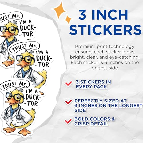 (3 Pack) Ducktor Decals - Funny Duck Doctor - Trust Me I am a Ducktor - 3 Inches On Longest Side - Easy Peel & Apply - Made in USA - 3MCS8299