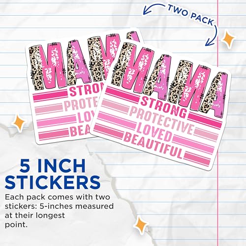 (2 Pack) Mama Strong Protective Loved Beautiful Stickers - Inspirational Quotes Stickers - Motivational Words Stickers - 5" On Longest Side - Sticks to Smooth Flat Surfaces - Made in USA - BMCS5763