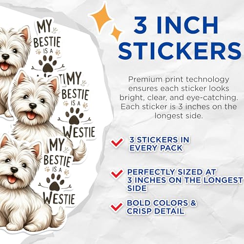 (3 Pack) Westie Decals - West Highland Terrier - Dog Lover Decal - 3 Inches On Longest Side - Easy Peel & Apply - Made in USA - 3MCS0883