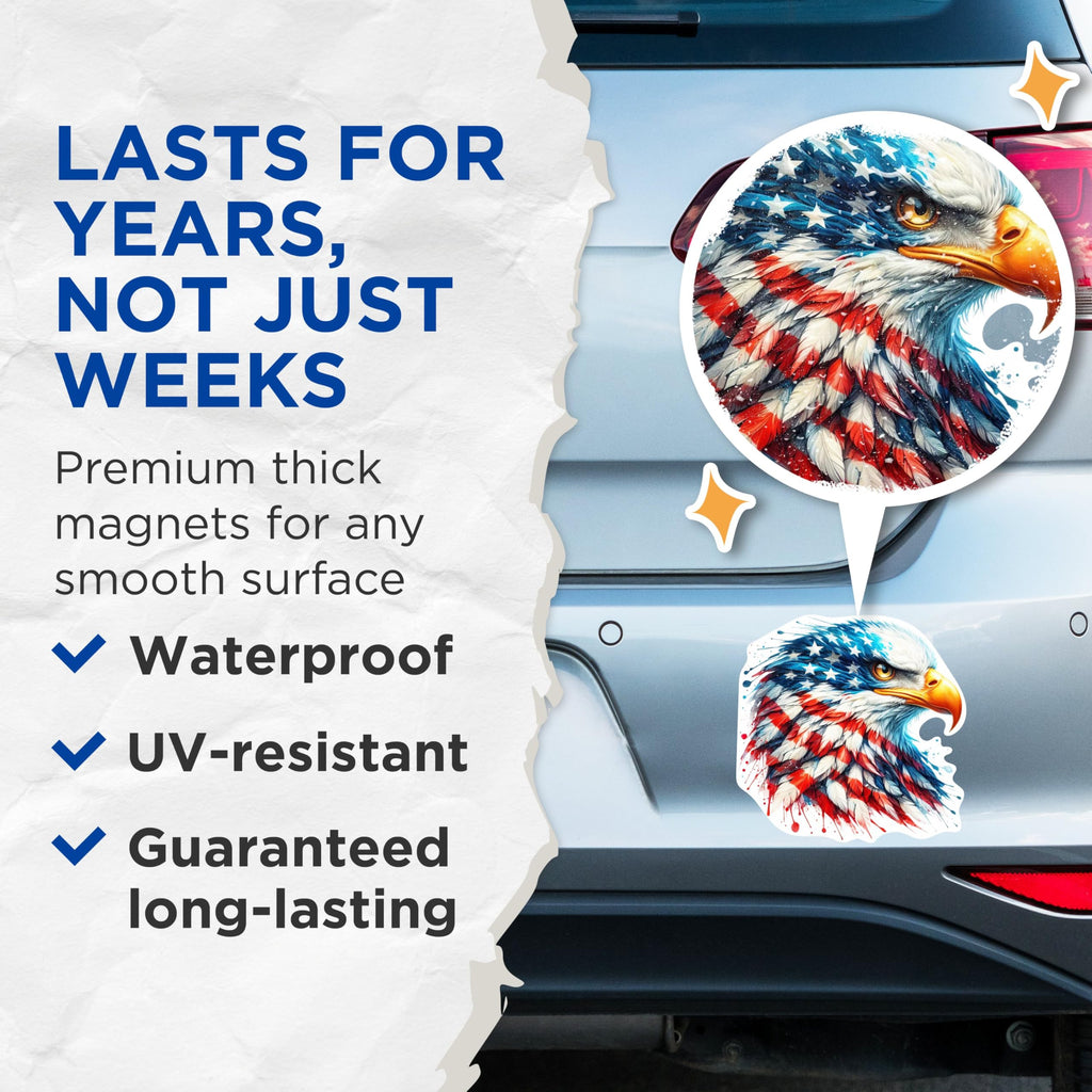 (2 Pack) Patriotic USA Flag Bald Eagle Screaming Eagle Magnets - USA Flag Magnets - 5 Inches On Longest Side - Premium Magnet - for Cars, Refrigerators, Toolboxes - Made in USA - MAG2118