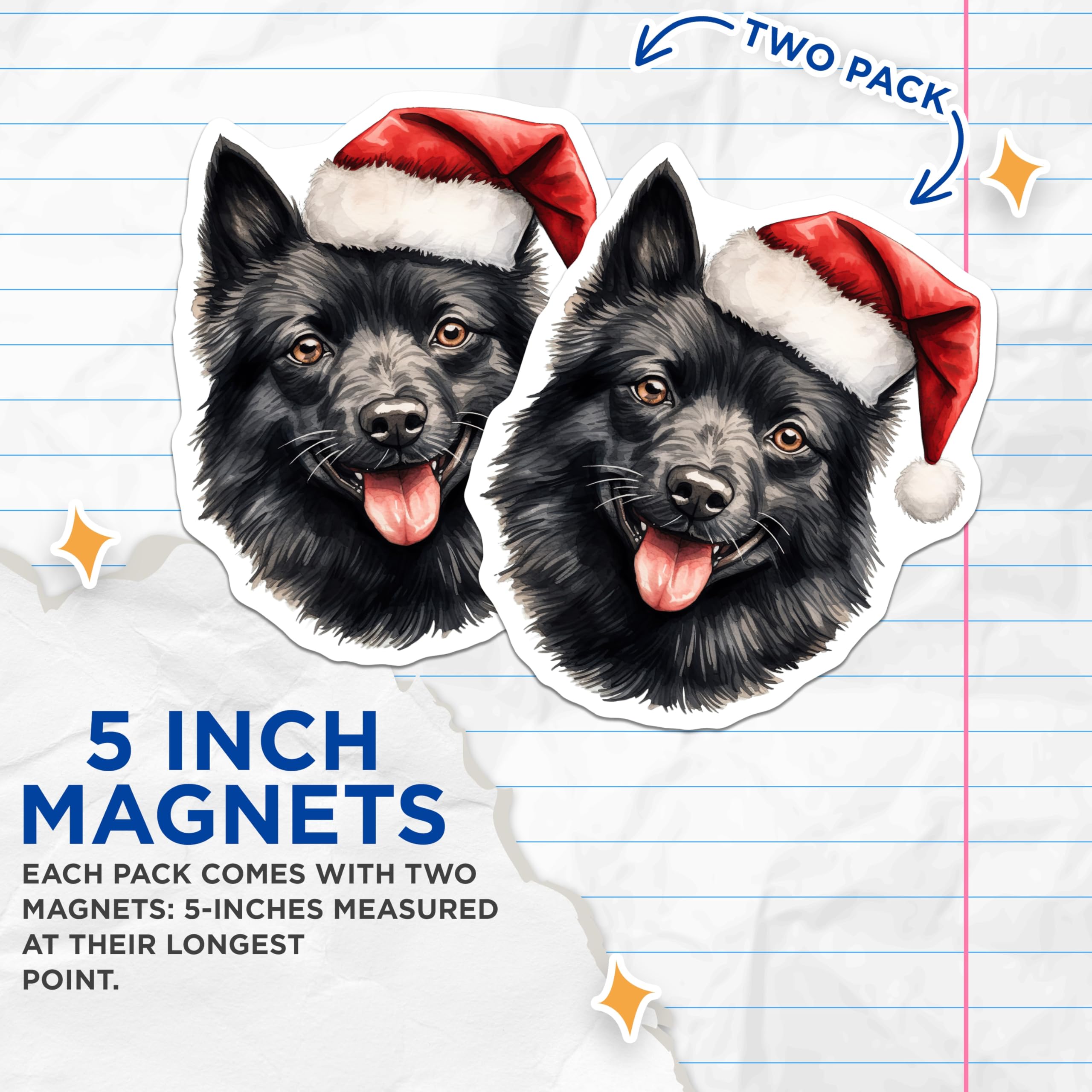 (2 Pack) Christmas Dog Magnets - Santa Hat Pet Decor - Festive Watercolor Dog - Holiday Animal Lovers Item - 5 Inches On Longest Side - Thick Durable Magnet - Made in USA - MAG25642
