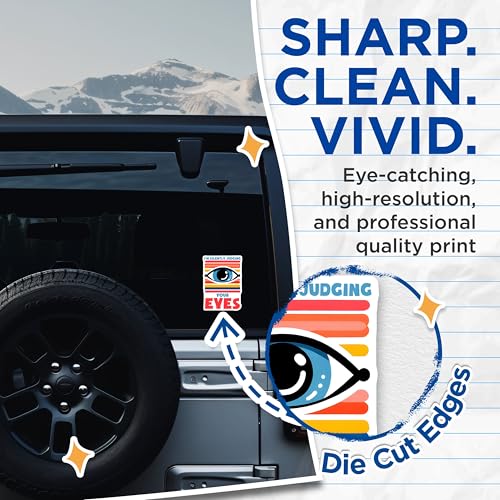 (2 Pack) Silence Judging Eye Stickers - Blue Eye Graphic - Funny Design - 5" On Longest Side - Sticks to Smooth Flat Surfaces - Made in USA - BMCS8079