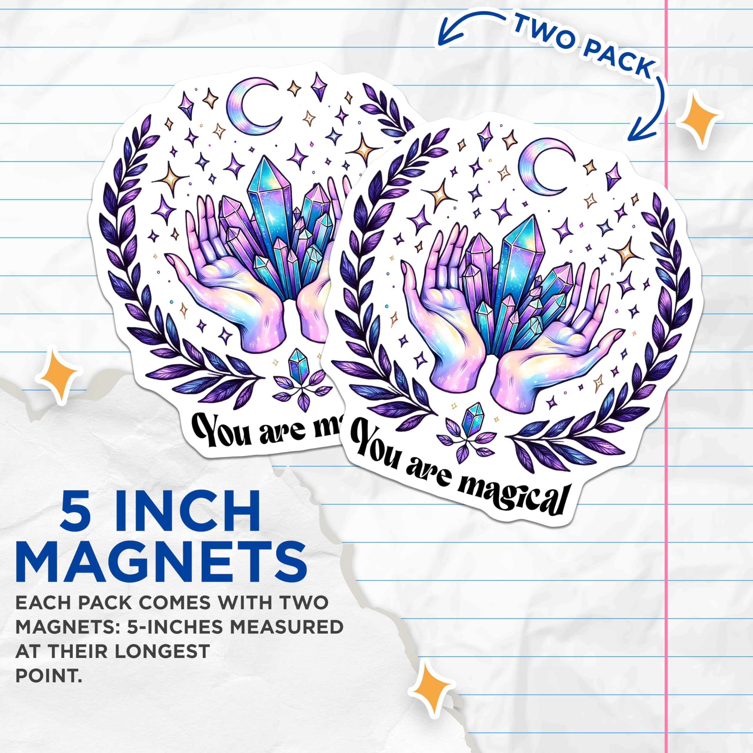 (2 Pack) You are Magical Magnets - Crystal Hands Design - Inspirational Decor - Positive Vibes - Motivational Message - 5" On Longest Side - for Cars, Fridges, Toolboxes - Made in USA - MAG8054