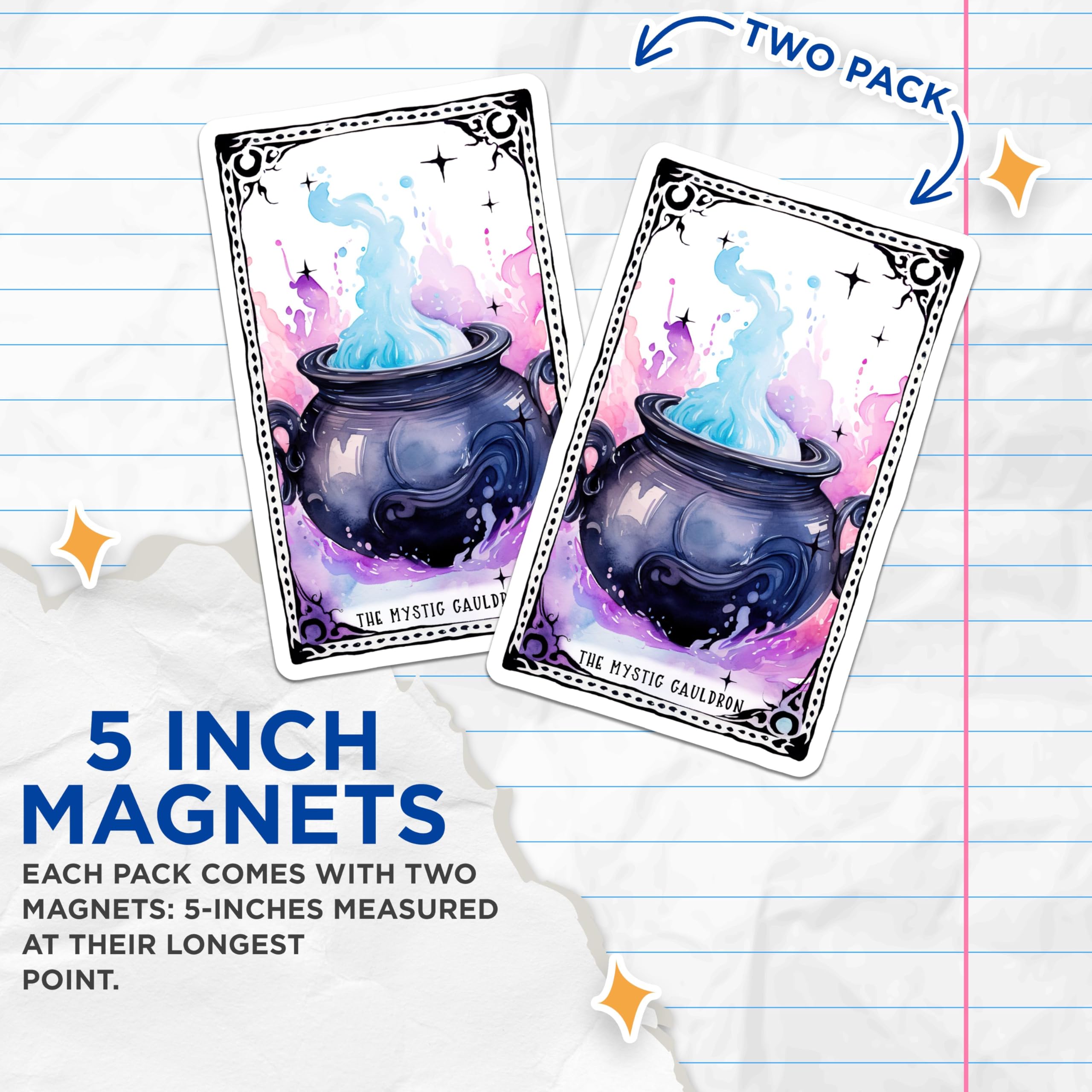 (2 Pack) The Mystic Cauldron Magnets - Fantasy Art Magnets - Witchcraft Kitchen Decor Magnets - 5" On Longest Side - for Cars, Refrigerators, Toolboxes, Lockers - Made in USA MAG3590