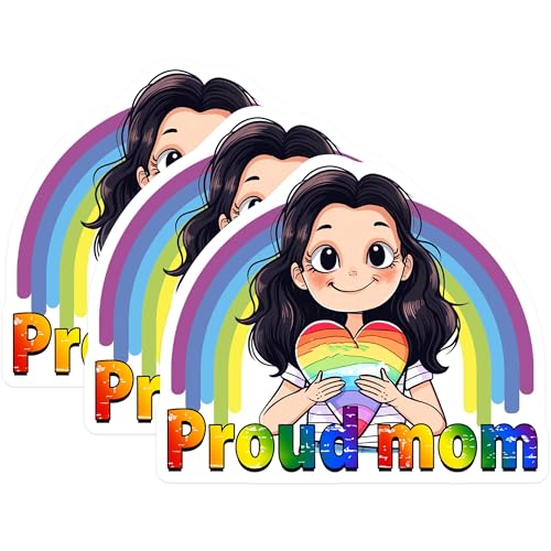 (3 Pack) Proud Mom Decals - LGBT Ally - Rainbow Heart - 3 Inches On Longest Side - Easy Peel & Apply - Made in USA - 3MCS7948