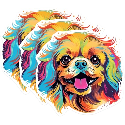 (3 Pack) Colorful Pekingese Decals - Puppy Dog Art - Laptop Decal Stickers - 3 Inches On Longest Side - Easy Peel & Apply - Made in USA - 3MCS0789