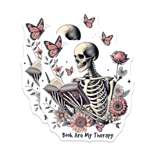 (2 Pack) Skeleton Book Therapy Magnets - Book Lover Decor - Reading Enthusiast Magnets - 5" On Longest Side - for Cars, Fridges, Toolboxes - Made in USA - MAG6981