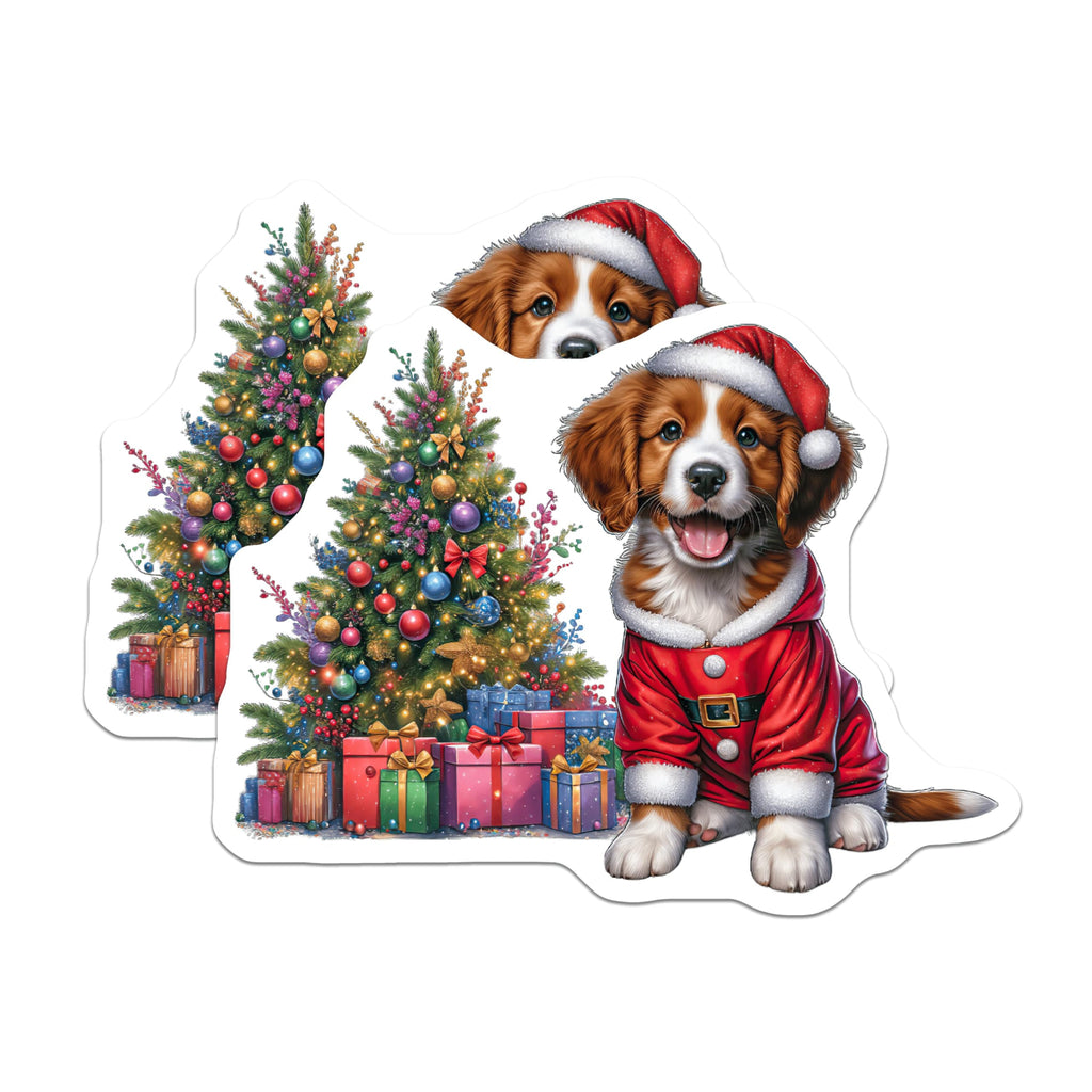(2 Pack) Santa Puppy Christmas Magnets - Cute Dog Holiday Refrigerator Decor - Xmas Pet Owner Present - 5 Inches On Longest Side - Thick Durable Magnet - Made in USA - MAG29511