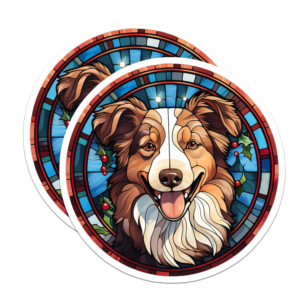 (2 Pack) Australian Shepherd Magnets - Stained Glass Dog Art - Holiday Pet Decor - 5 Inches On Longest Side - Thick Durable Magnet - Made in USA - MAG25993