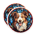 (2 Pack) Australian Shepherd Magnets - Stained Glass Dog Art - Holiday Pet Decor - 5 Inches On Longest Side - Thick Durable Magnet - Made in USA - MAG25993