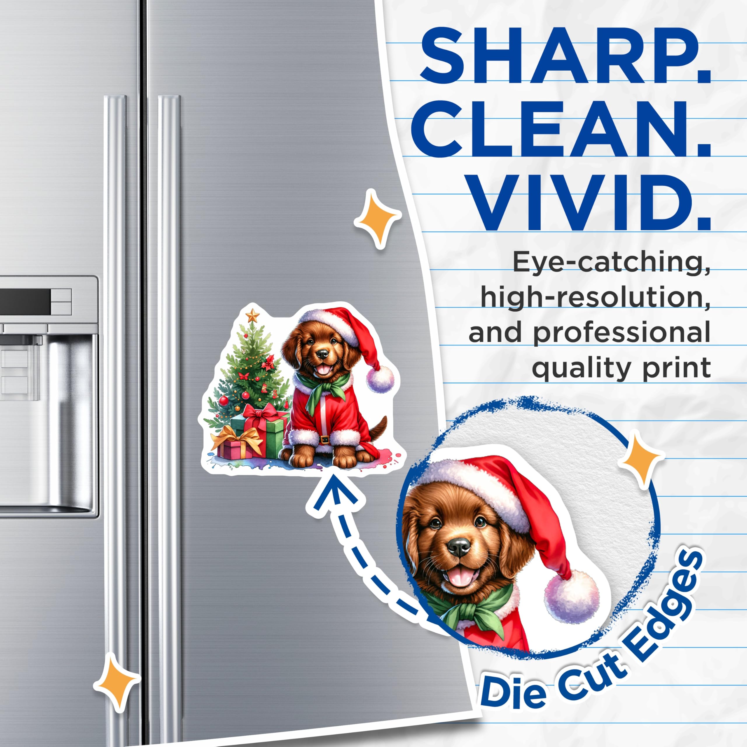 (2 Pack) Christmas Puppy Magnets - Santa Dog Holiday Decor - Cute Animal Refrigerator Art - 5 Inches On Longest Side - Thick Durable Magnet - Made in USA - MAG25907