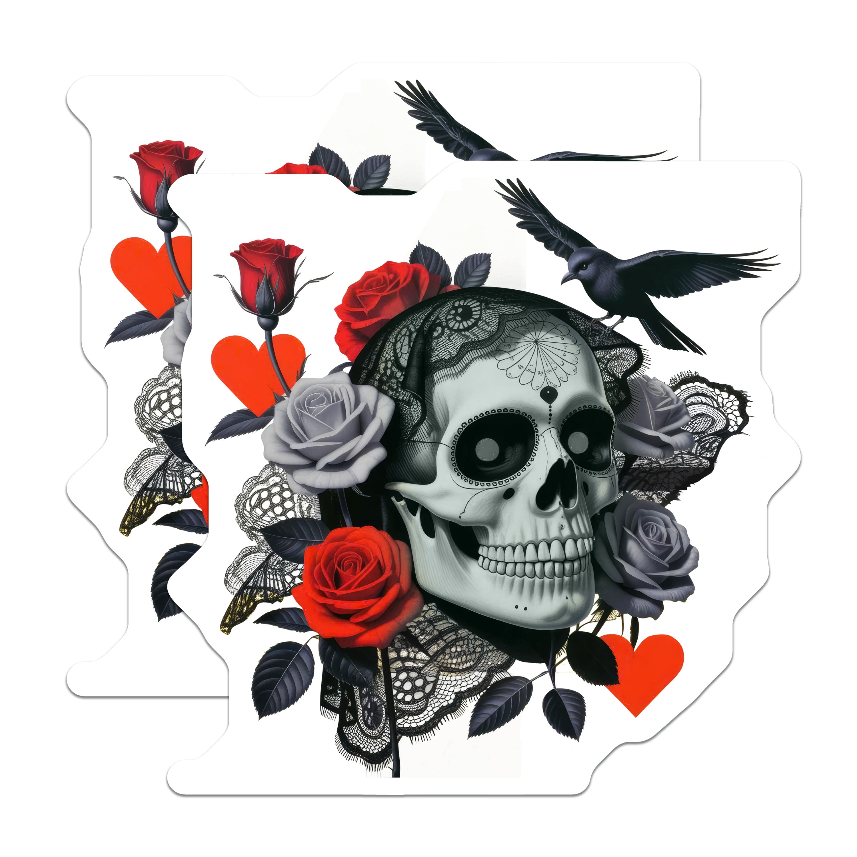 (2 Pack) Sugar Skull Raven Magnets - Gothic Rose Art - Day of the Dead Decor - Alternative Home Accents - 5 Inches On Longest Side - Thick Durable Magnet - Made in USA - MAG39116