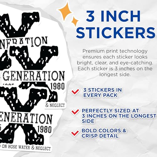 (3 Pack) Generation X Decals - 1965 to 1980 - Laptop Decal - 3 Inches On Longest Side - Easy Peel & Apply - Made in USA - 3MCS1884