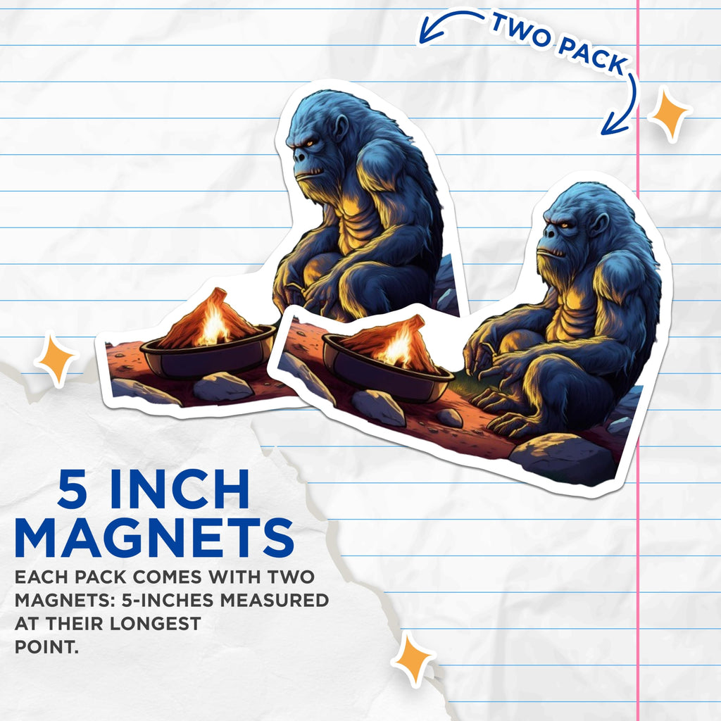 (2 Pack) Gorilla Campfire Magnets - Mystical Primate Art - Wilderness Scene Decor - 5 Inches On Longest Side - Thick Durable Magnet - Made in USA - MAG23198