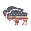 (2 Pack) Buffalo Bison Patriotic Stickers - American Flag Sticker - Animal Silhouette Decal - 5" On Longest Side - Sticks to Smooth Flat Surfaces - Made in USA - BMCS9564