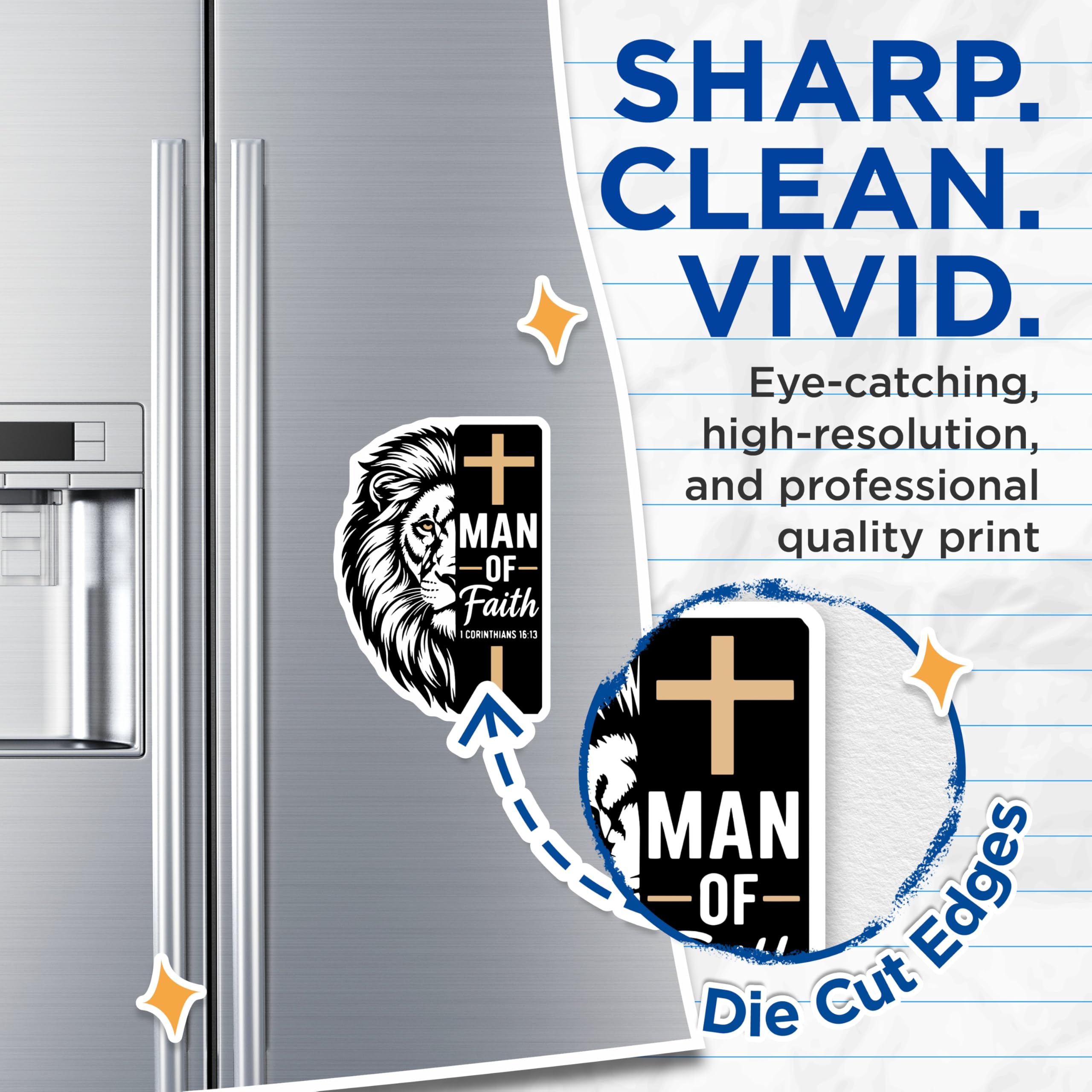 (2 Pack) Christian Lion Magnets - Religious Fridge Decor - Man of Faith Inspiration - 5" On Longest Side - Premium Magnet - for Cars, Refrigerators, Toolboxes, Lockers - Made in USA - MAG15598