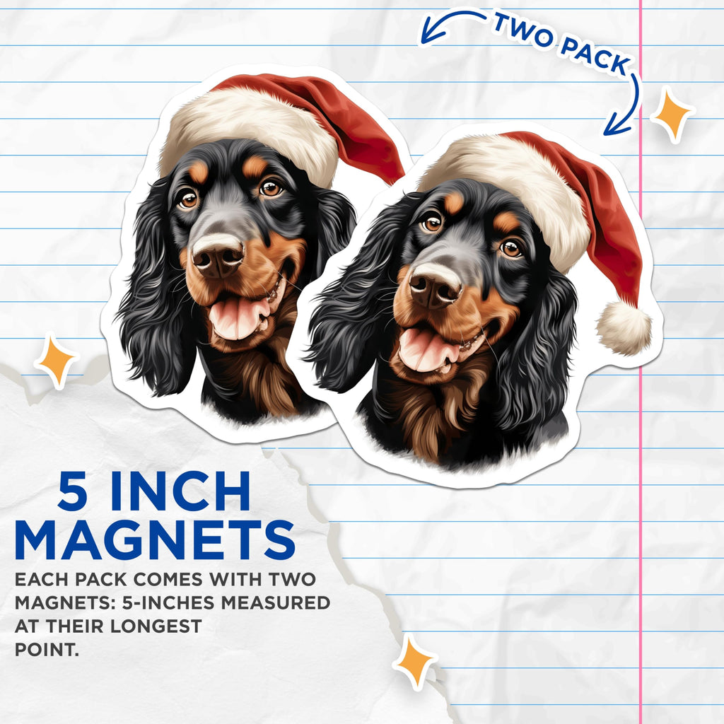 (2 Pack) Gordon Setter Magnets - Festive Christmas Canine - Santa Hat Doggy Fridge Decor - Holiday Pet Accent - 5 Inches On Longest Side - Thick Durable Magnet - Made in USA - MAG23343