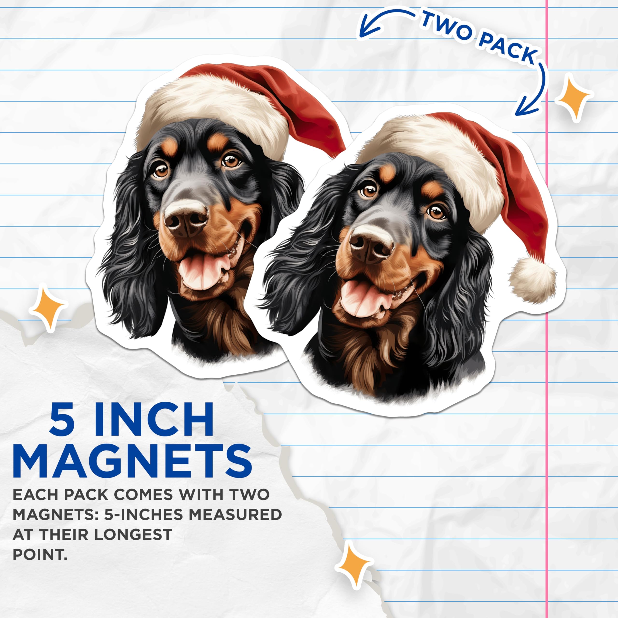 (2 Pack) Gordon Setter Magnets - Festive Christmas Canine - Santa Hat Doggy Fridge Decor - Holiday Pet Accent - 5 Inches On Longest Side - Thick Durable Magnet - Made in USA - MAG23343
