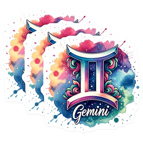 (3 Pack) Gemini Zodiac Decals - Watercolor Sign - Astrology Decal- 3 Inches On Longest Side - Easy Peel & Apply - Made in USA - 3MCS5416