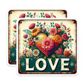 (2 Pack) Floral Love Stickers - Heart Flower Design - Colorful Floral Art - 5" On Longest Side - Sticks to Smooth Flat Surfaces - Made in USA - BMCS7148
