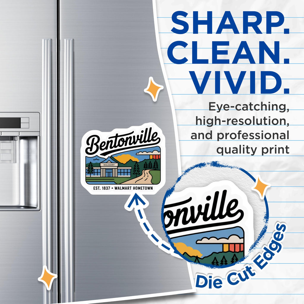 (2 Pack) Bentonville Magnets - Arkansas Hometown - Souvenir Travel Fridge Magnets - 5" On Longest Side - Premium Magnet - for Cars, Refrigerators, Toolboxes, Lockers - Made in USA - MAG17934