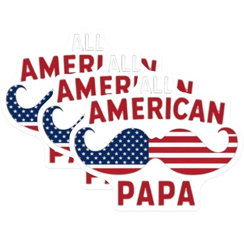 (3 Pack) All American Papa Decals - Patriotic Mustache - USA Flag Decals - 3 Inches On Longest Side - Easy Peel & Apply - Made in USA - 3MCS7262