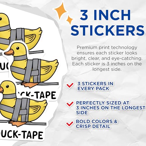 (3 Pack) Duck Tape Decals - Funny Animal Decal - Laptop Decal - 3 Inches On Longest Side - Easy Peel & Apply - Made in USA - 3MCS8295