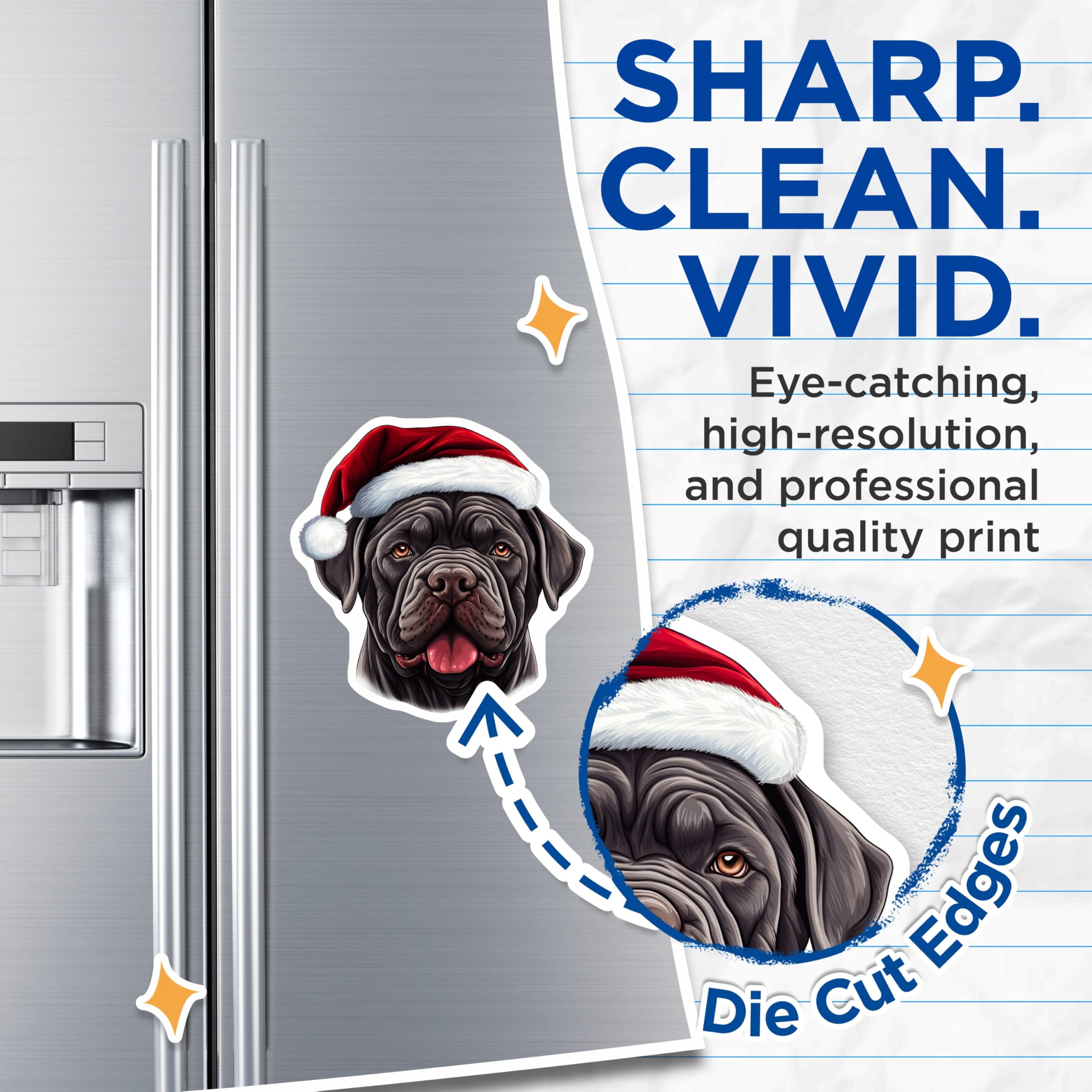 (2 Pack) Christmas Dog Magnets - Santa Mastiff Refrigerator Accent - Holiday Pet Lover Decor - 5 Inches On Longest Side - Thick Durable Magnet - Made in USA - MAG29089