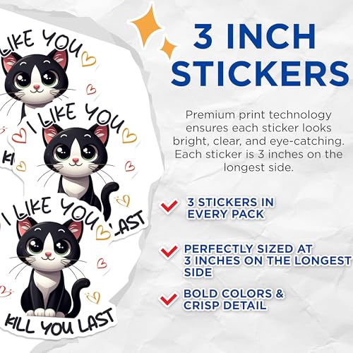 (3 Pack) Cat Decals - Funny Cat Saying Decal - Laptop Decals - 3 Inches On Longest Side - Easy Peel & Apply - Made in USA - 3MCS6116
