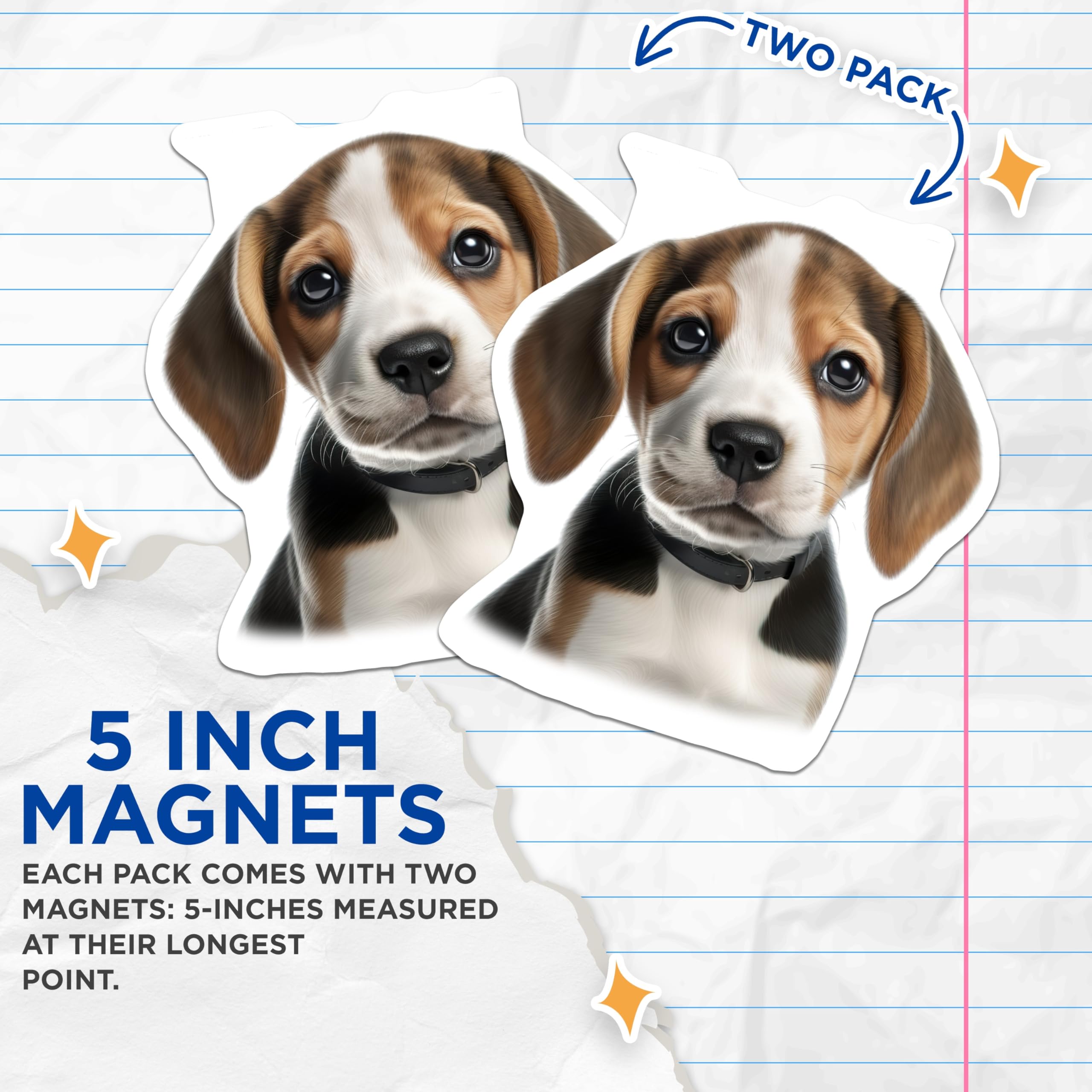 (2 Pack) Cute Beagle Puppy Magnets - Dog Mom Accessories - Animal Lover Refrigerator Decor - 5 Inches On Longest Side - Thick Durable Magnet - Made in USA - MAG25415