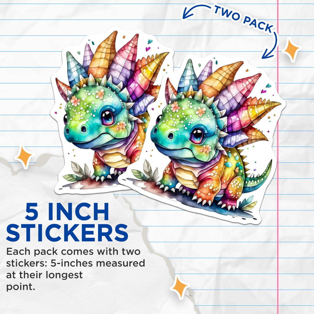 (2 Pack) Rainbow Stegosaurus Stickers - Cute Dinosaur Decal - Kids Room Decor - 5" On Longest Side - Sticks to Smooth Flat Surfaces - Made in USA - BMCS14035