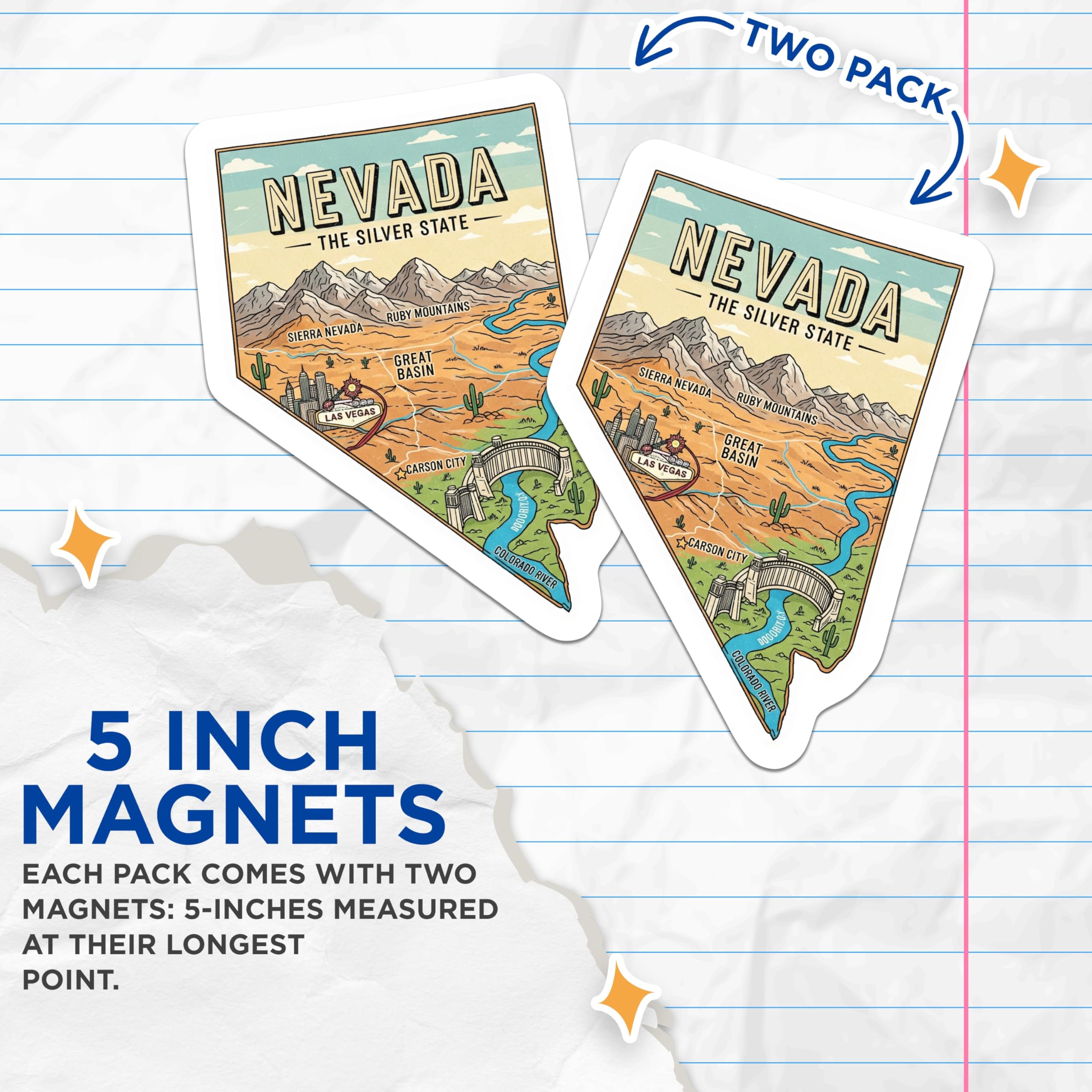 (2 Pack) Nevada Magnets - The Silver State - Nevada State Map - USA Travel Decor - 5" On Longest Side - Premium Magnet - for Cars, Refrigerators, Toolboxes, Lockers - Made in USA - MAG17899