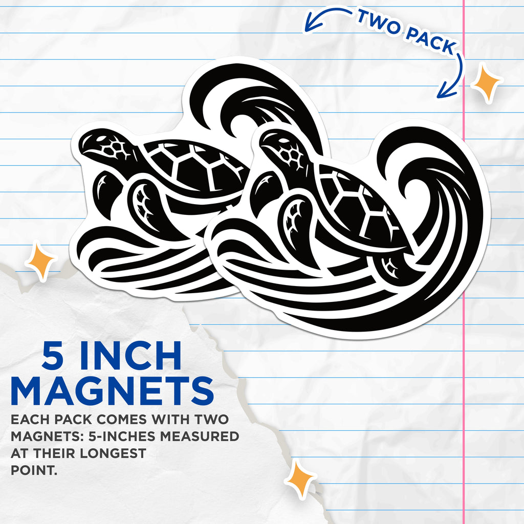 (2 Pack) Sea Turtle Magnets - Ocean Animal Art - Coastal Home Decor - Tribal Marine Life - Refrigerator Decal - 5 Inches On Longest Side - Thick Durable Magnet - Made in USA - MAG38991