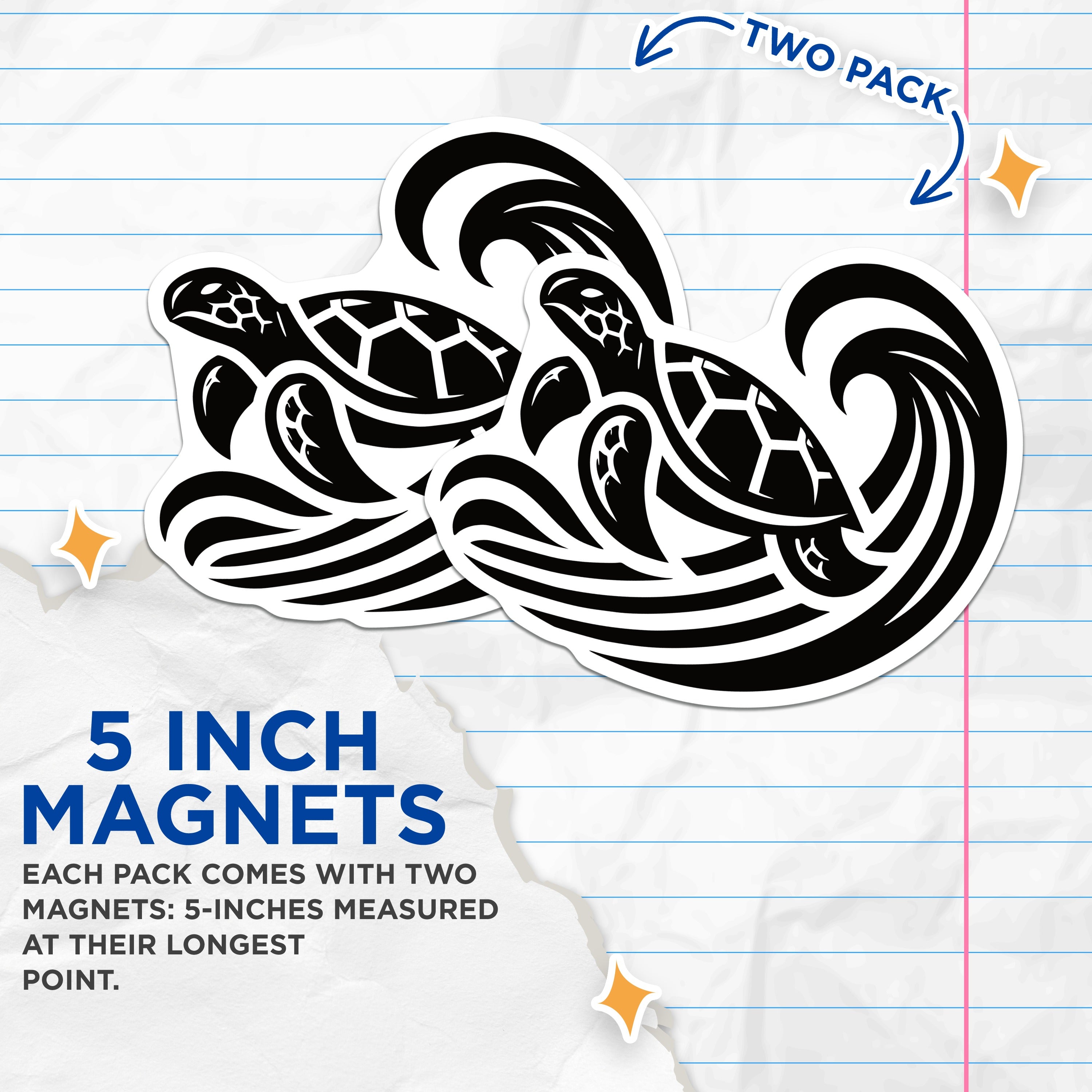 (2 Pack) Sea Turtle Magnets - Ocean Animal Art - Coastal Home Decor - Tribal Marine Life - Refrigerator Decal - 5 Inches On Longest Side - Thick Durable Magnet - Made in USA - MAG38991