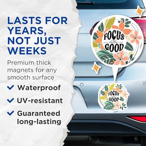 (2 Pack) Focus On The Good Magnets - Inspirational Flower Design - Positive Quote - 5" On Longest Side - for Cars, Fridges, Toolboxes - Made in USA - MAG3859