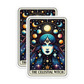 (2 Pack) Celestial Witch Stickers - Cosmic Witch Art Stickers - Mystical Wiccan Stickers - Fantasy Astrology Stickers - 5" On Longest Side - Sticks to Smooth Flat Surfaces - Made in USA - BMCS5366